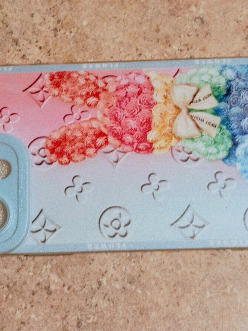 Rainbow Floral Bear Embossed Phone 15 Pro Max Case - Pastel Gradient
